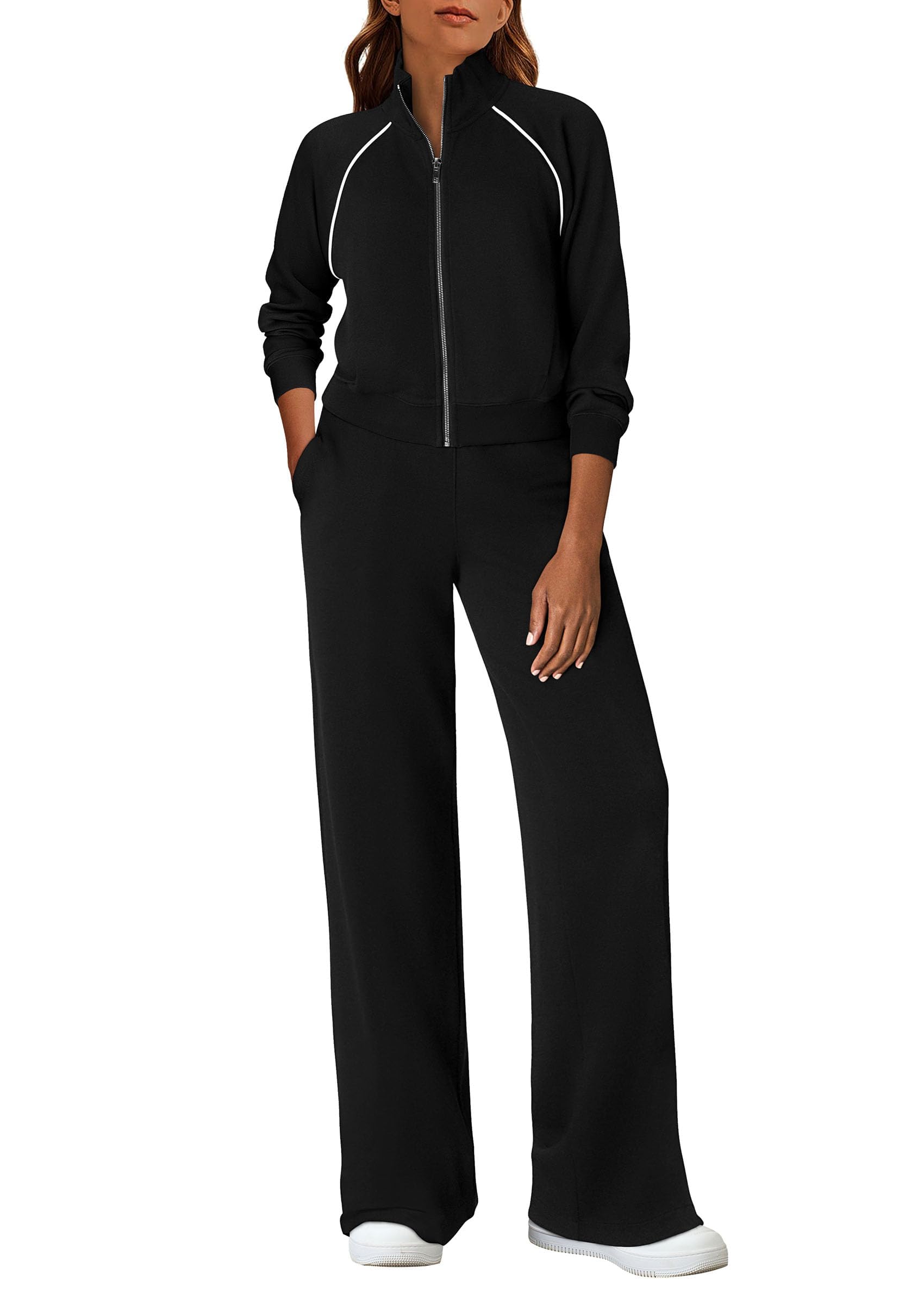 Women's 2 Piece Outfits Sweatsuits Lounge Sets,Black,S