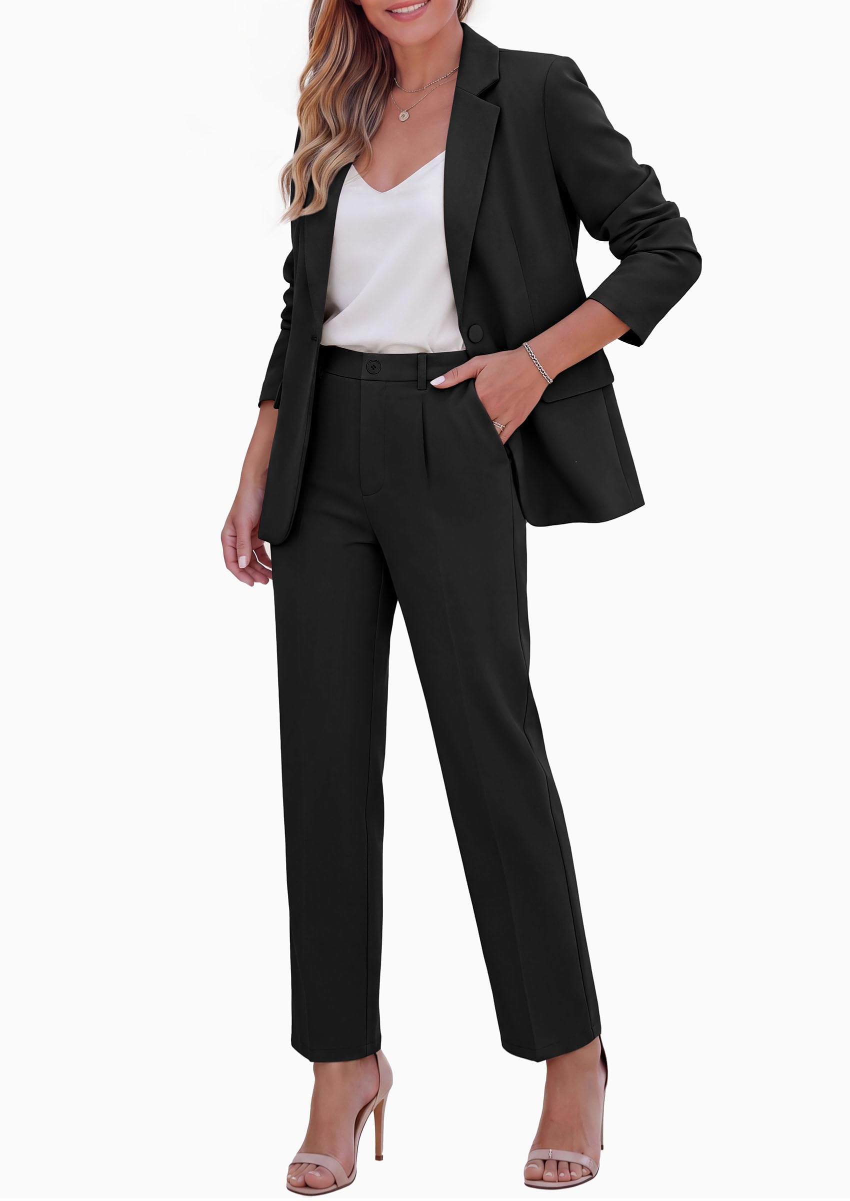 Two Piece Sets for Women Dressy Pant Suits,Black,XS