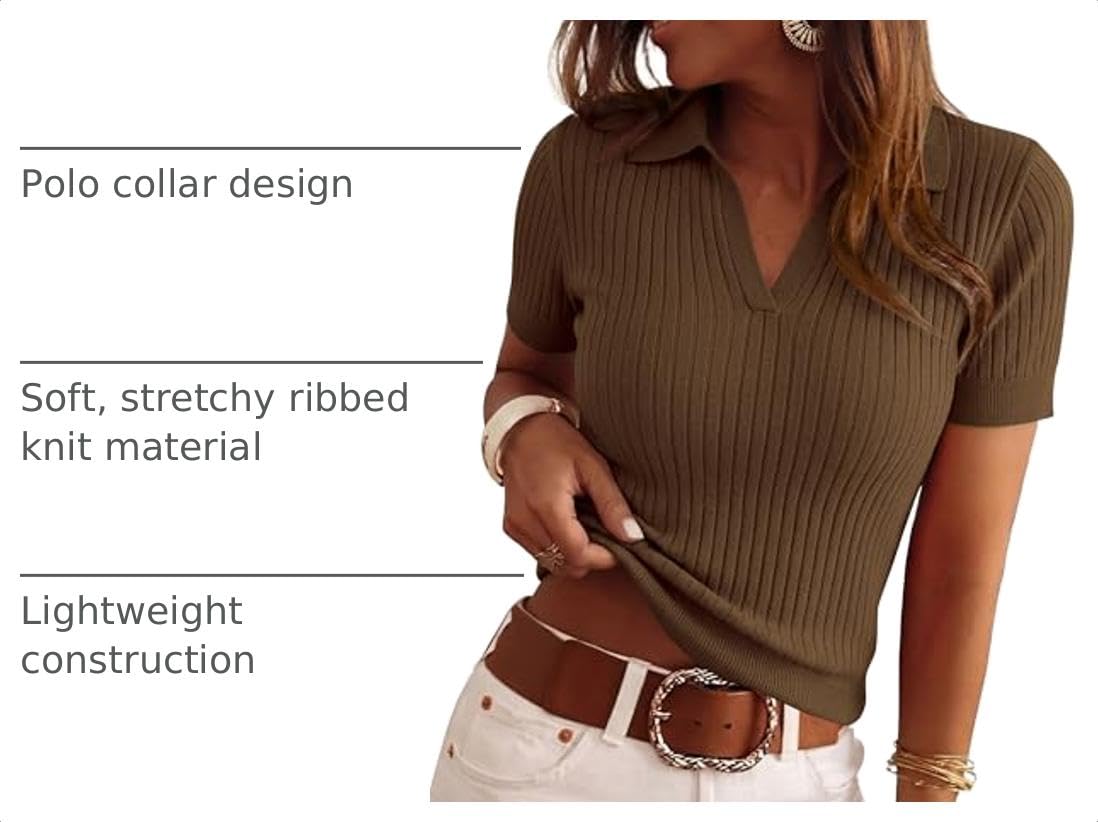 Women's Short Sleeve Sweater Polo Shirts,Brown,XS