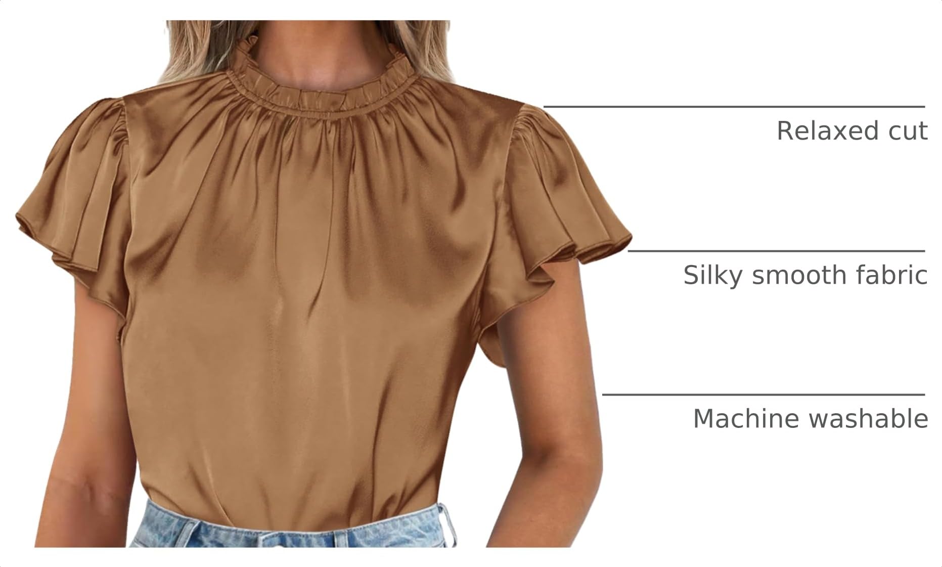 Women's Satin Tops Business Casual Work Blouses, Dark Khaki,S