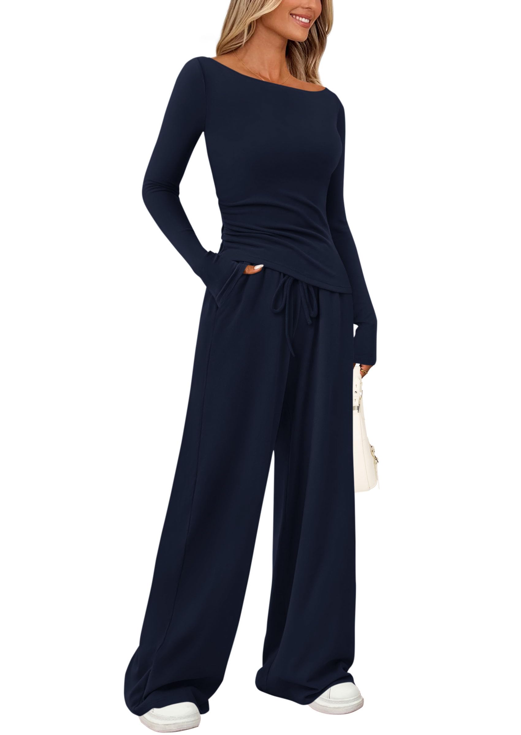 Women's 2 Piece Lounge Sets Airport Outfits(Navy,XS)
