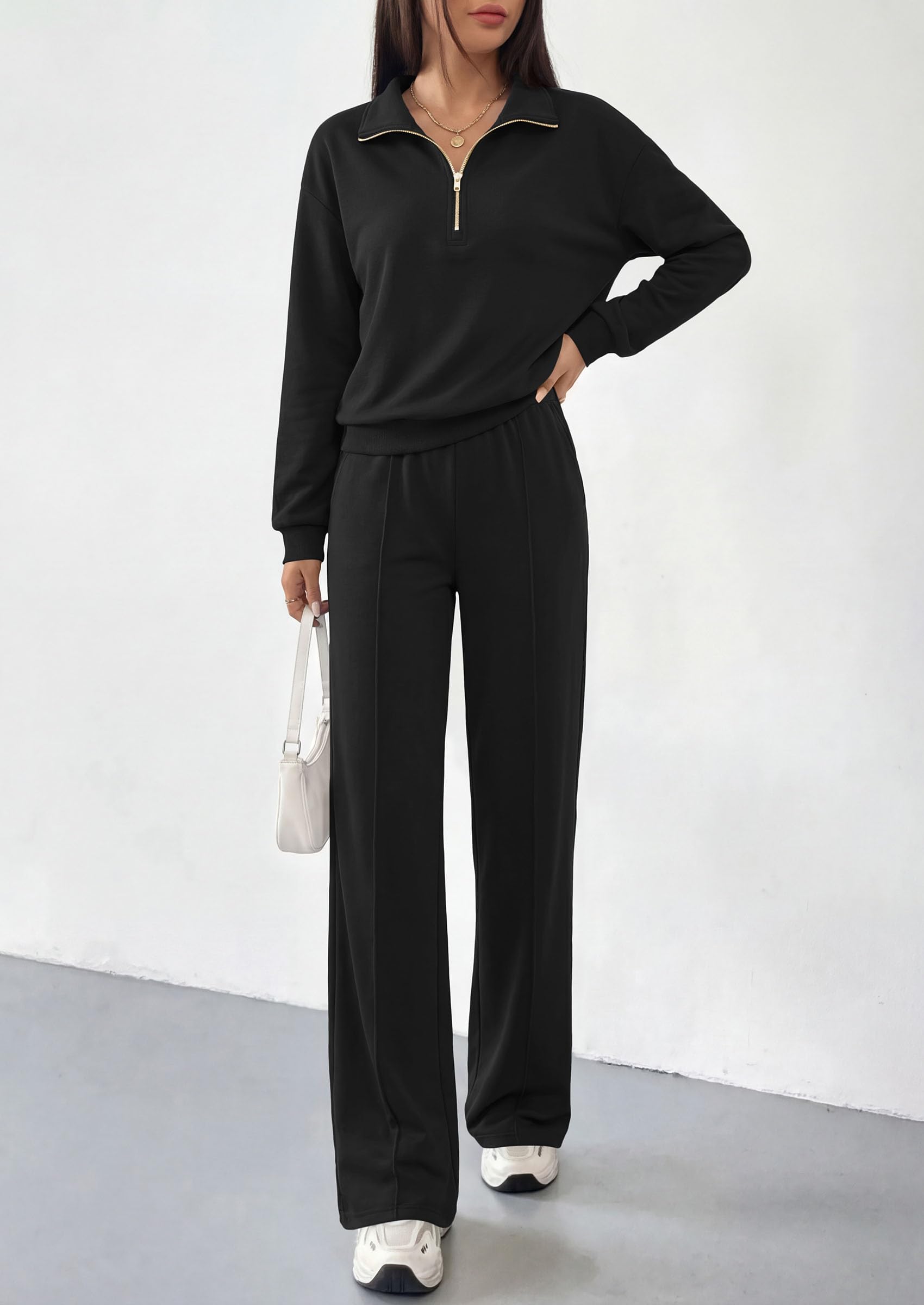 Women's Lounge Sets 2 Piece Outfits Sweatsuits,Black,S