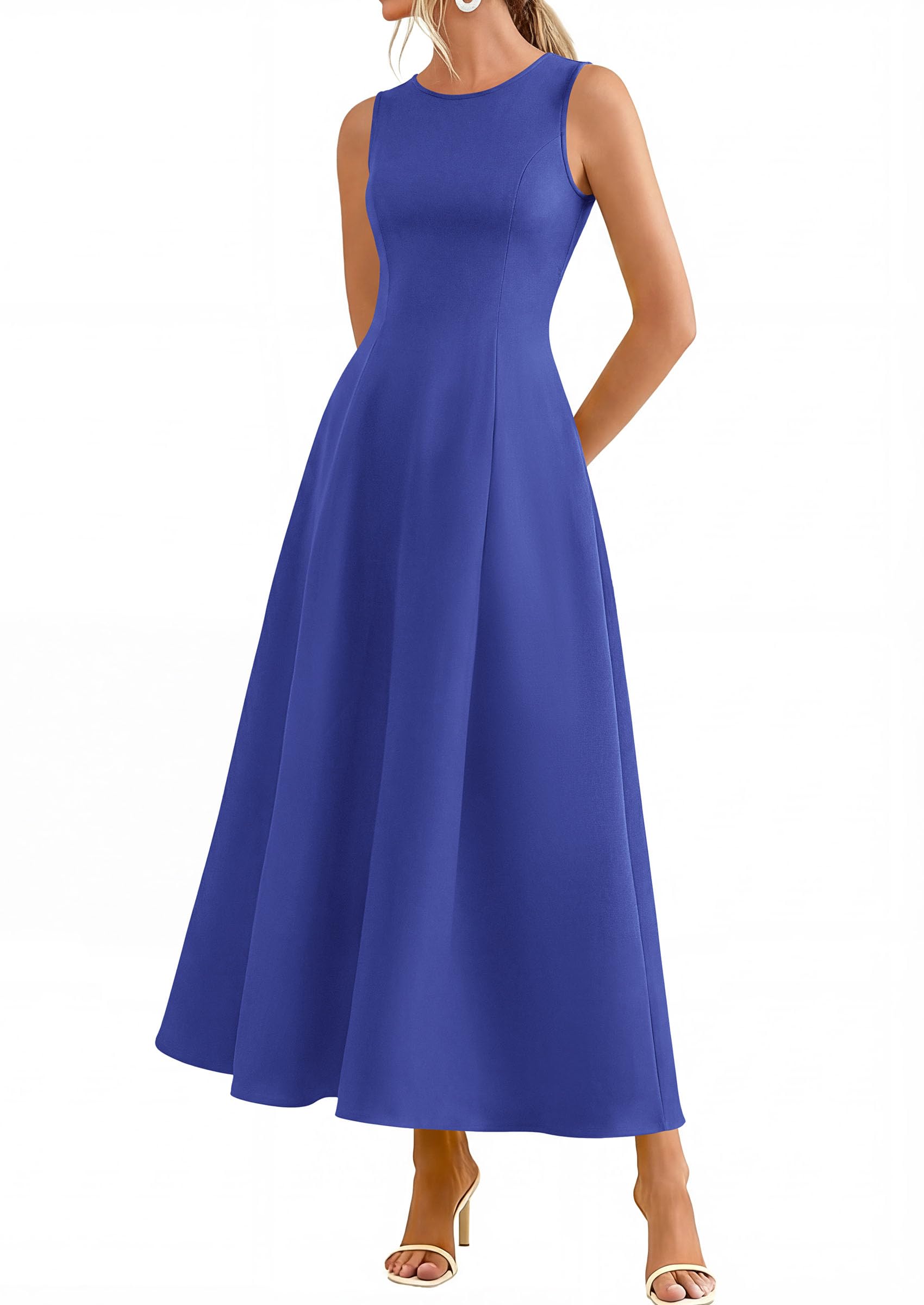 Women's Sleeveless Summer Elegant Maxi Dresses, Royal Blue,S