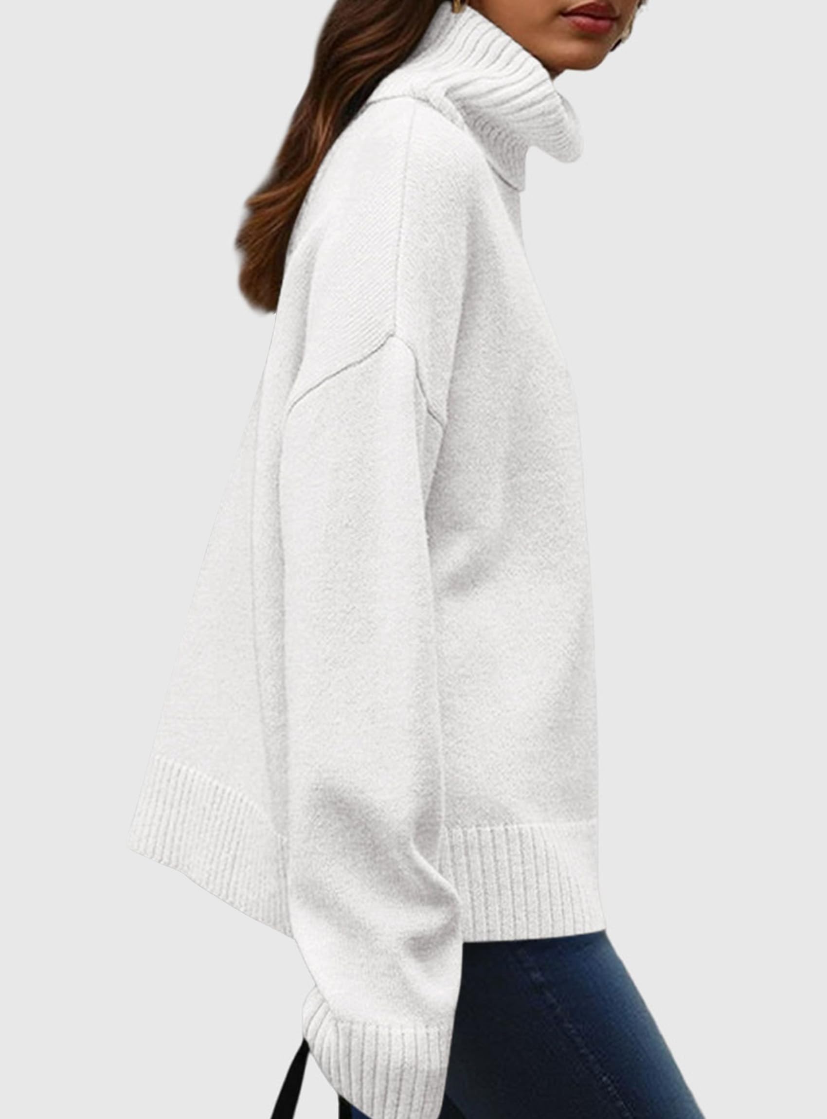 Womens Turtleneck Long Sleeve Knit Sweater,White,S