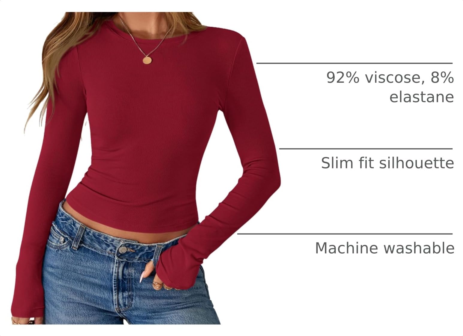 Women's Fall Long Sleeve Shirts Basic Tees (Red,XS)