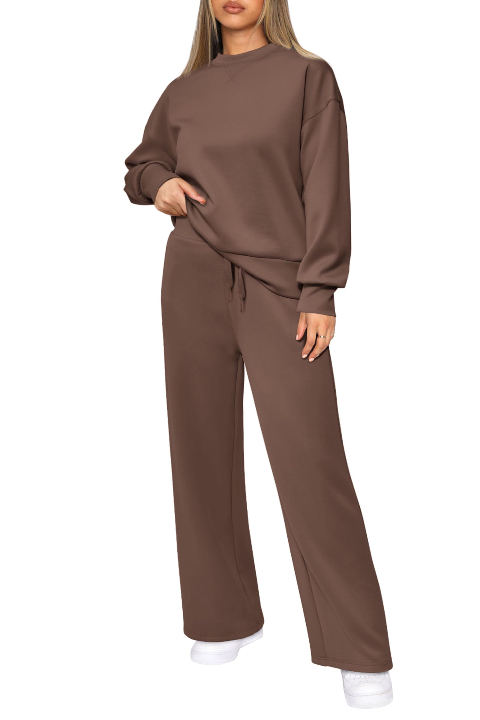 Women's 2 Piece Outfits Sweatsuits Lounge Sets,Brown,S
