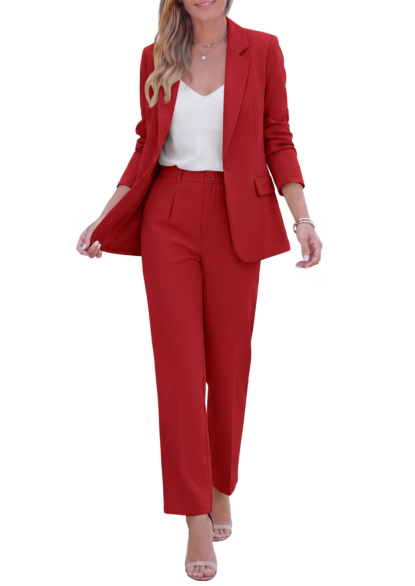Two Piece Sets for Women Dressy Pant Suits,Red,XS