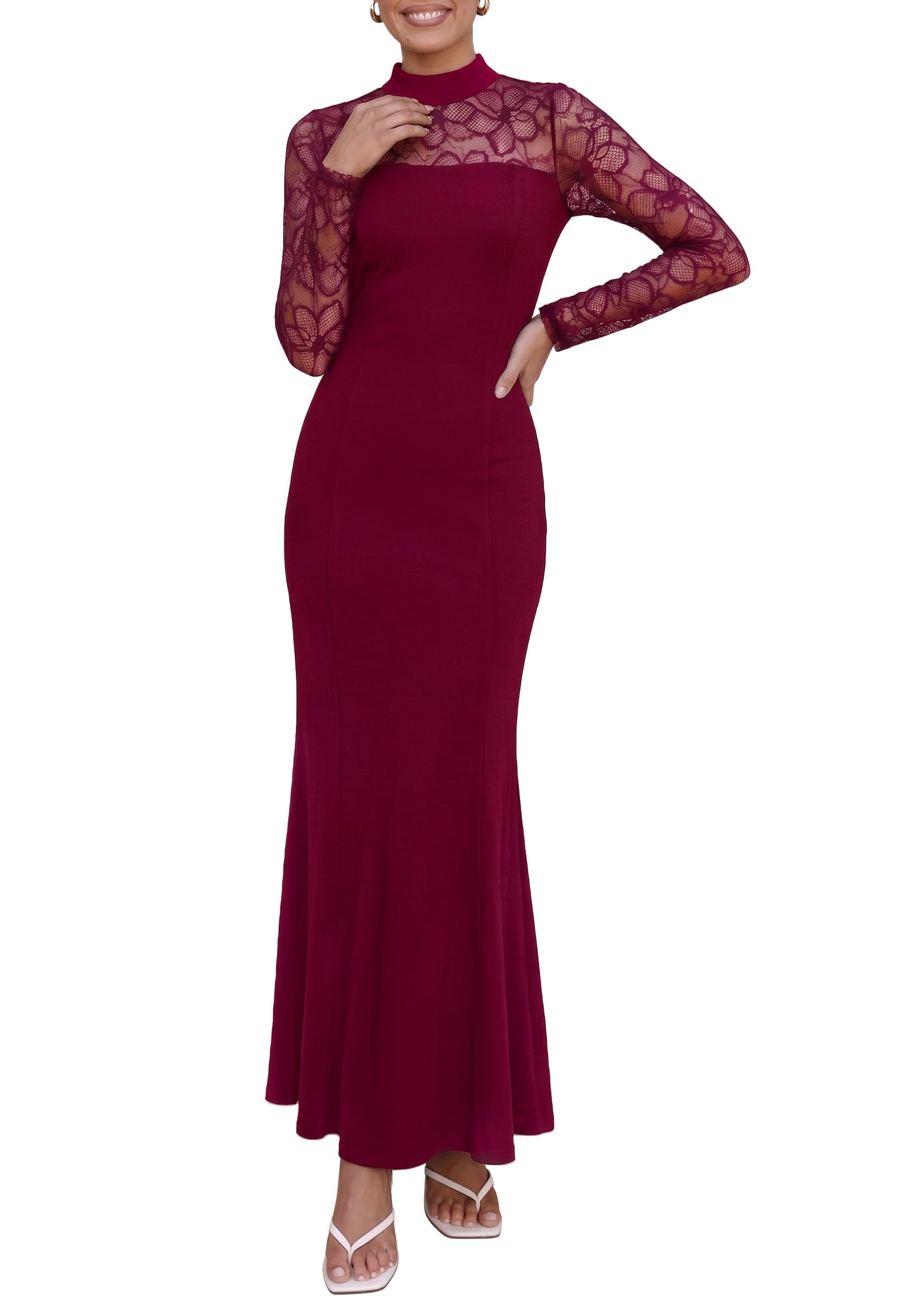 Women's Fall Lace Sheer Dress Bodycon Maxi Cocktail Dresses