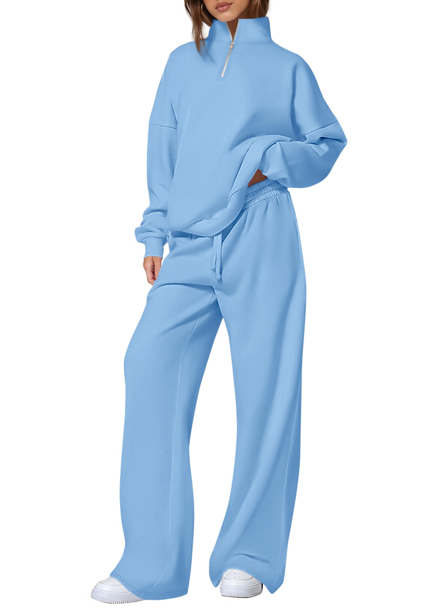 Womens 2 Piece Outfits Matching Lounge Sets,Light Blue,S