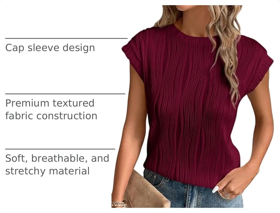 Blouses for Women Dressy Casual Summer Tops, Wine Red,S