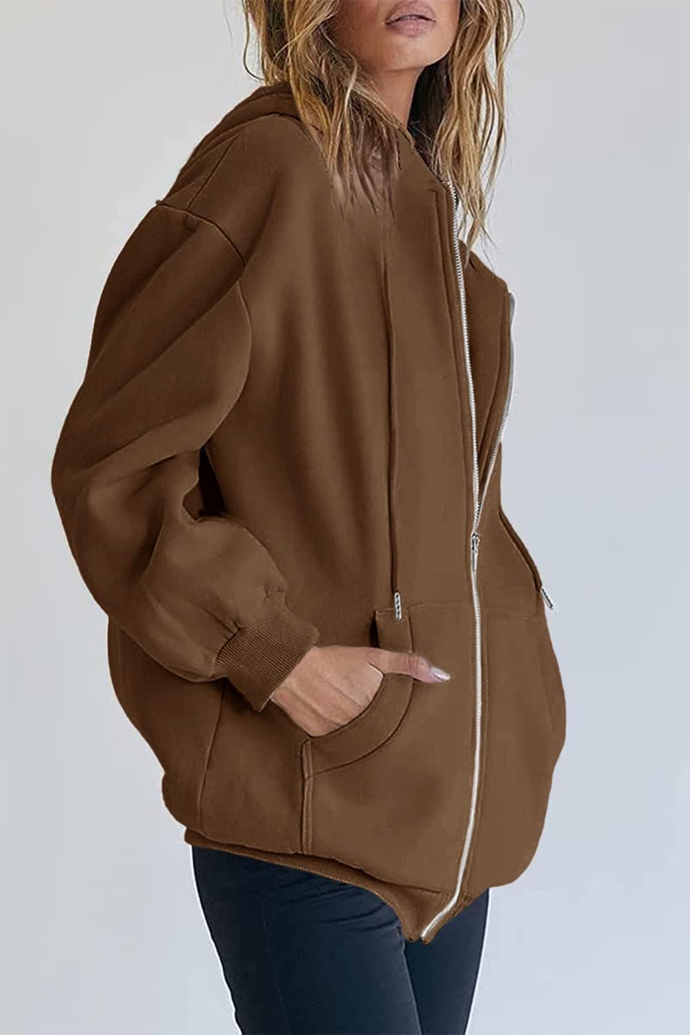 Women's Fall Zip Up Hoodies Sweatshirts Brown