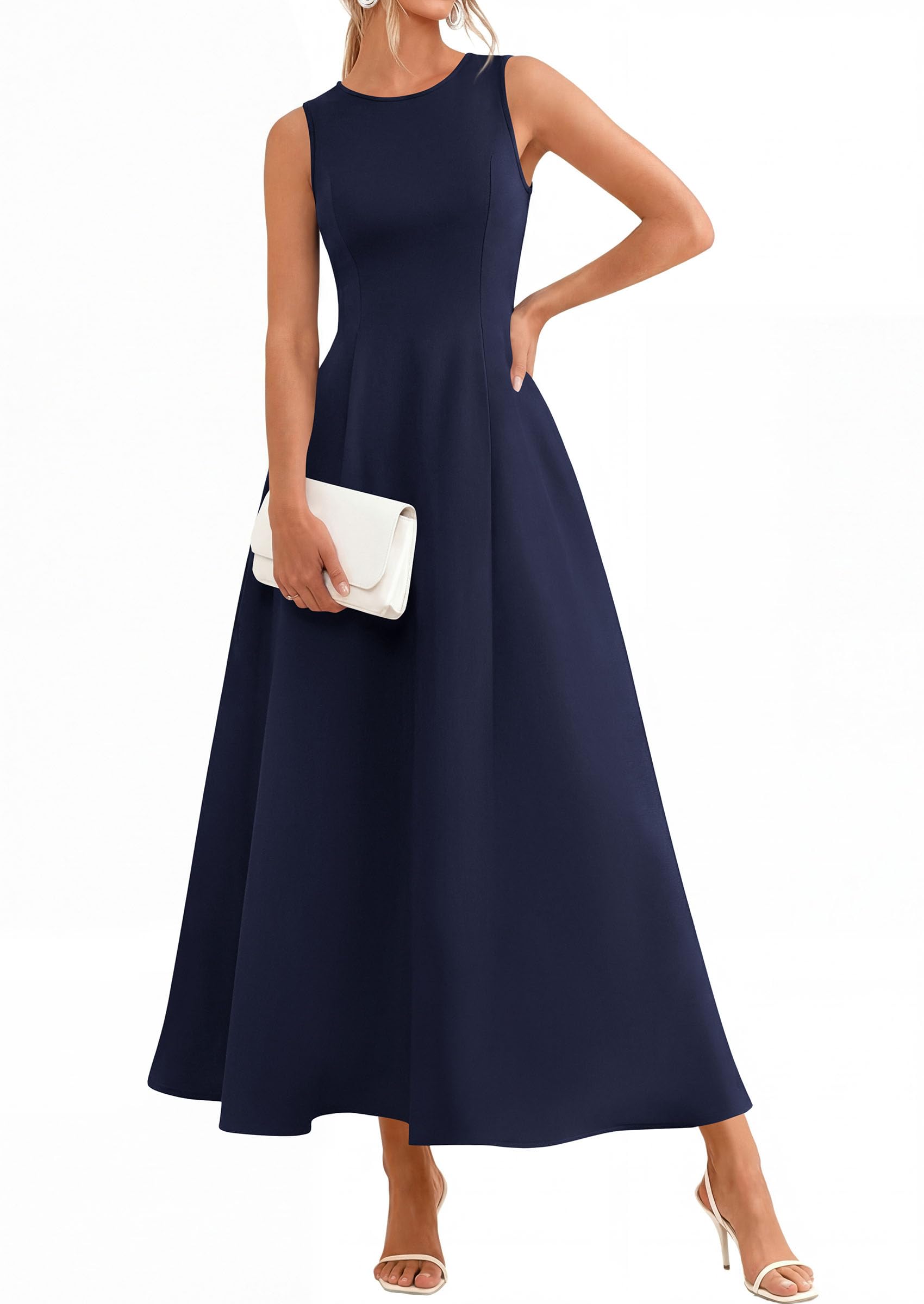 Women's Sleeveless Summer Elegant Maxi Dresses, Navy Blue,S