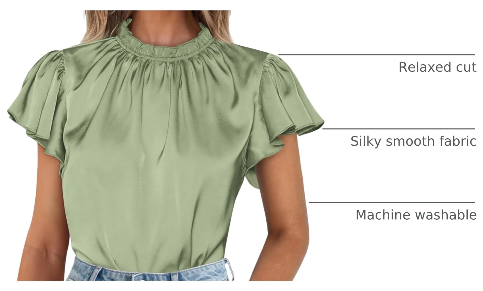 Women's Satin Tops Business Casual Work Blouses, Mint Green,S