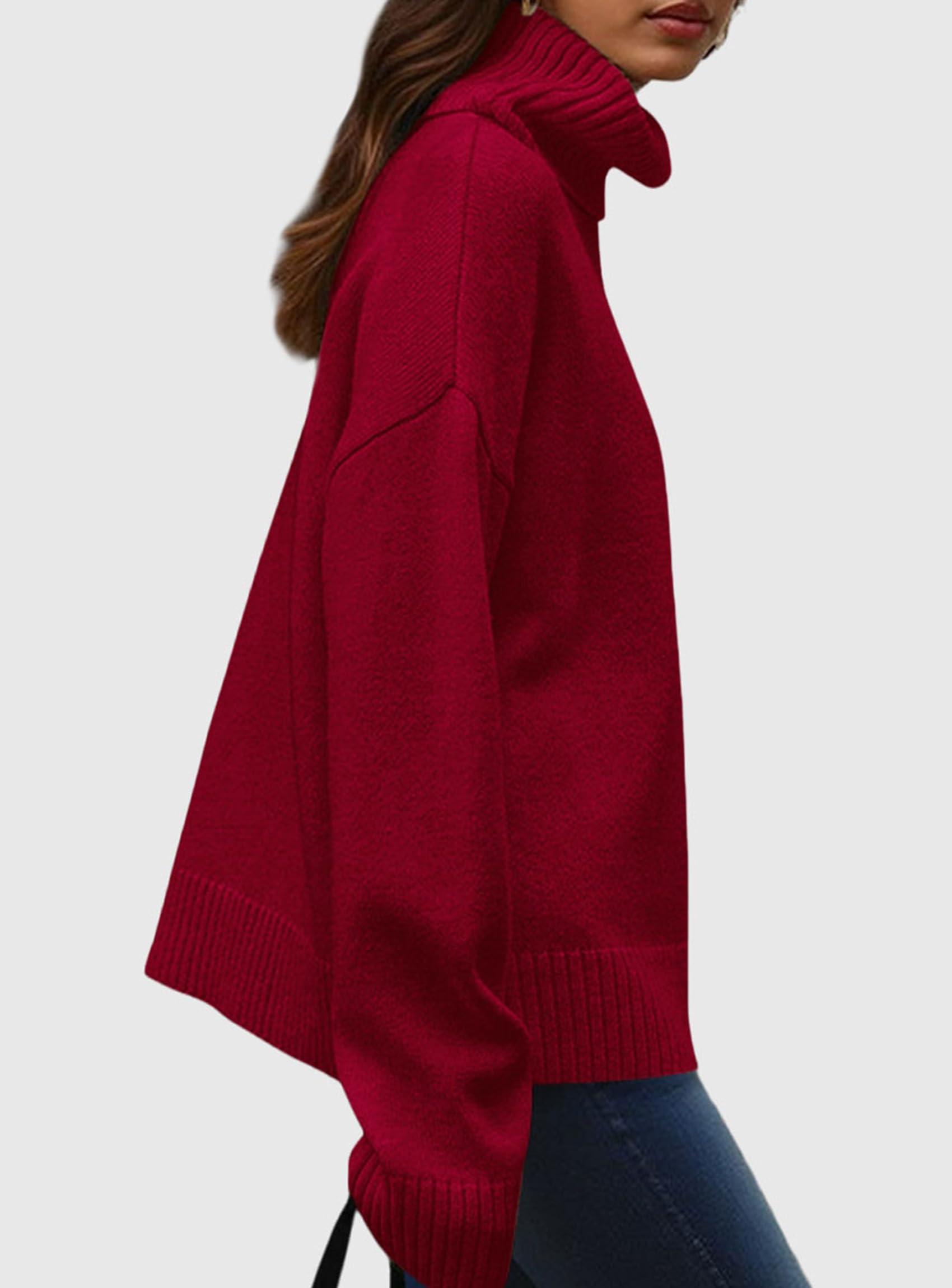 Womens Turtleneck Long Sleeve Knit Sweater,Red,S