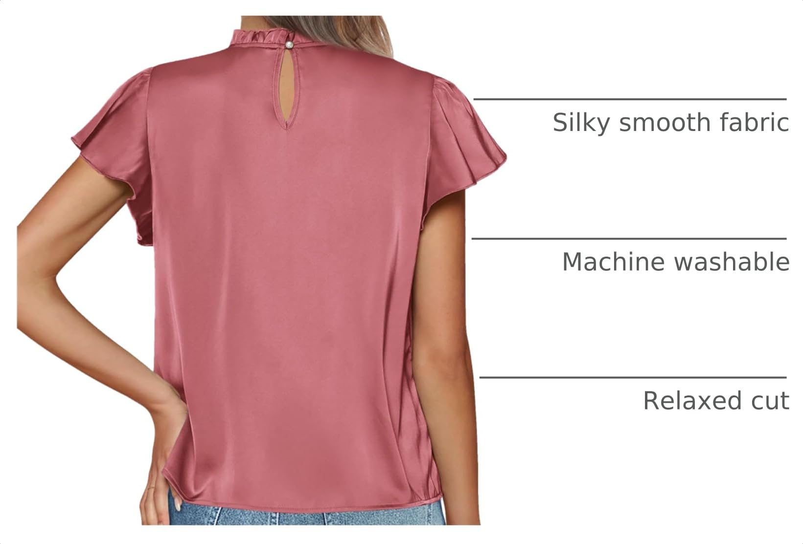 Women's Satin Tops Business Casual Work Blouses, Dusty Pink,S