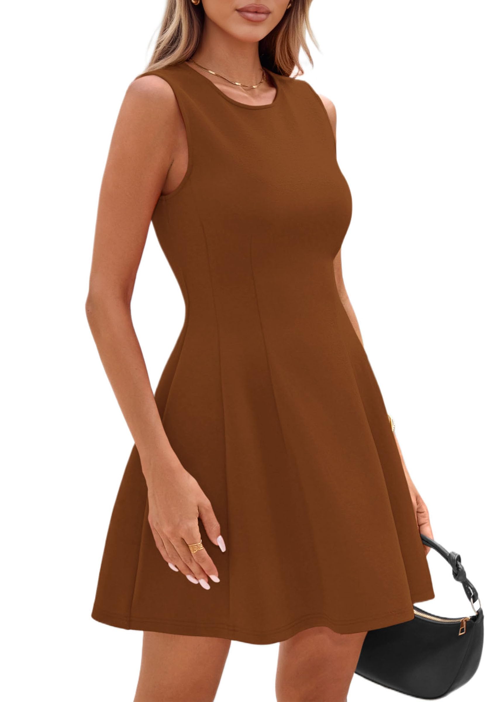 Women's A Line Elegant Summer Cocktail Dresses, Brown,XS