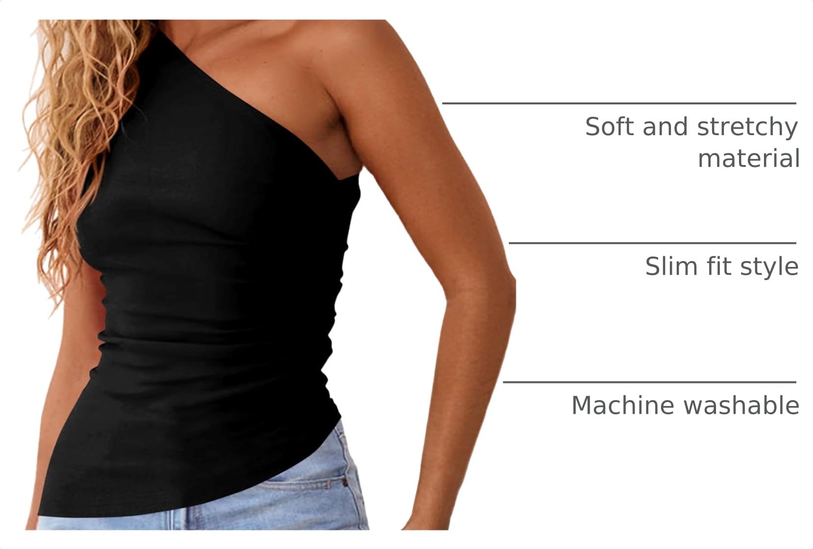 One Shoulder Summer Tops for Women,Black,XS