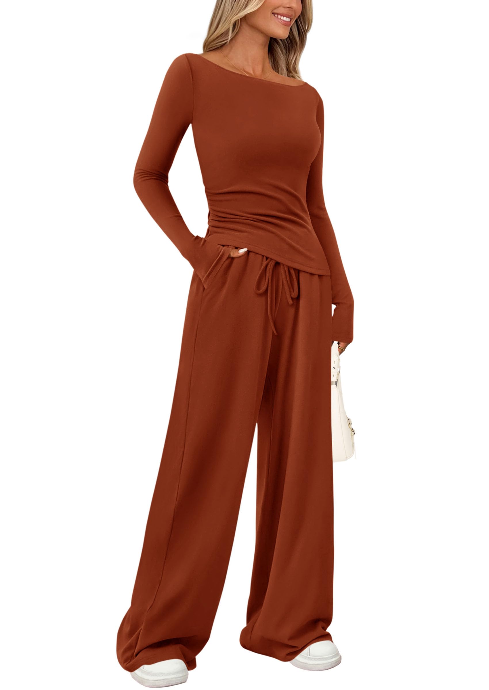 Women's 2 Piece Lounge Sets Airport Outfits(Brick Red,XS)