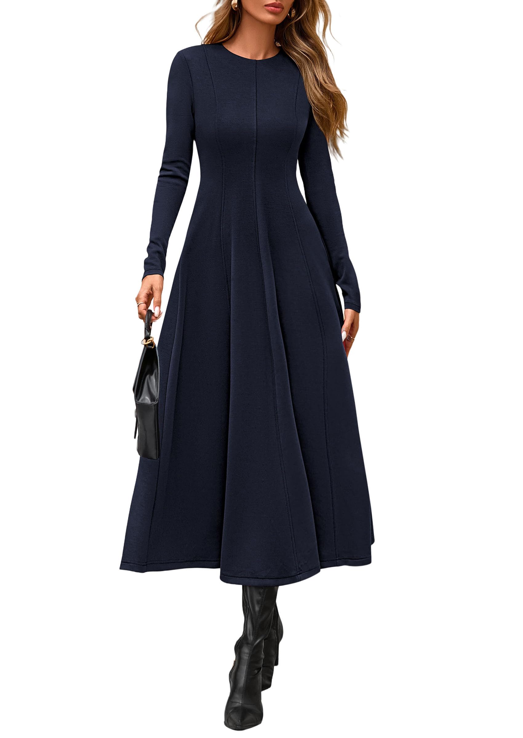 Women's Fall Long Sleeve A Line Midi Elegant Cocktail Dress