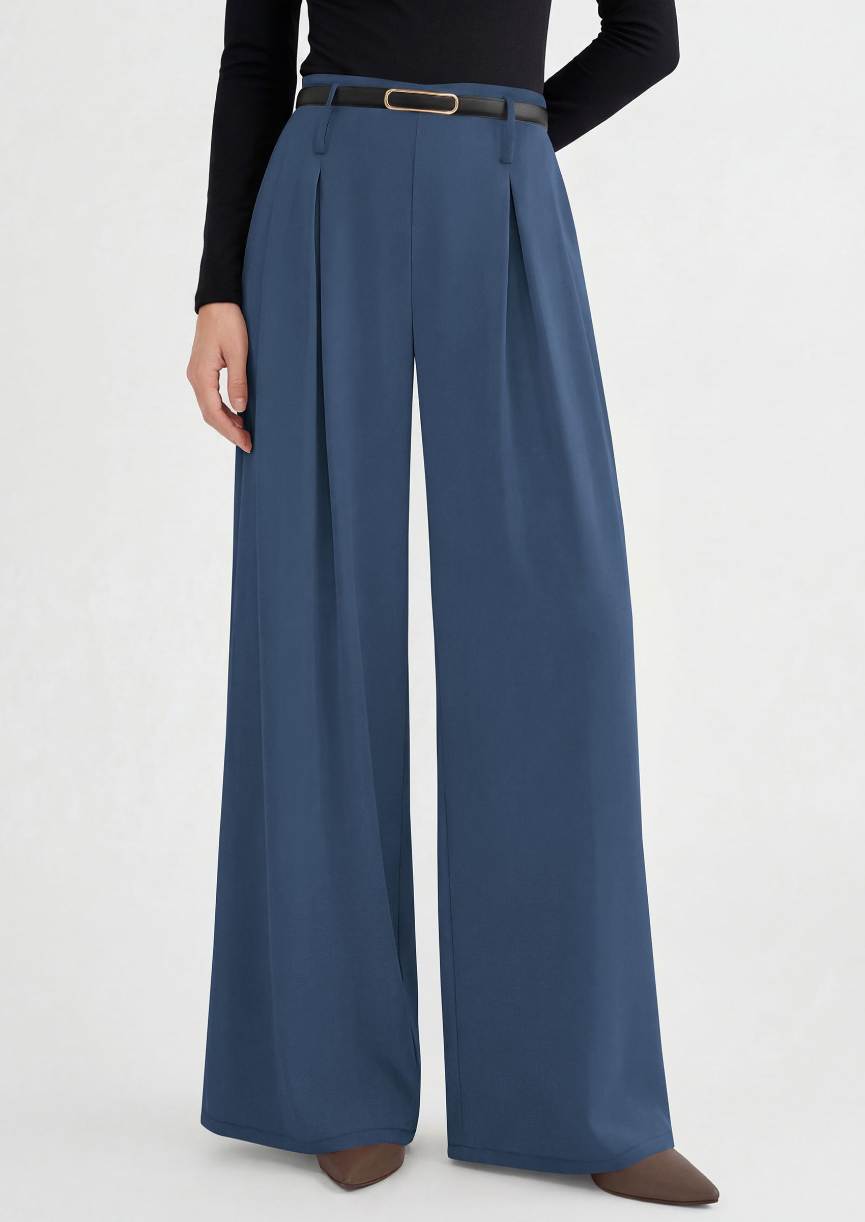 Womens Wide Leg Dress Pants Flowy Trousers,Grey Blue,S