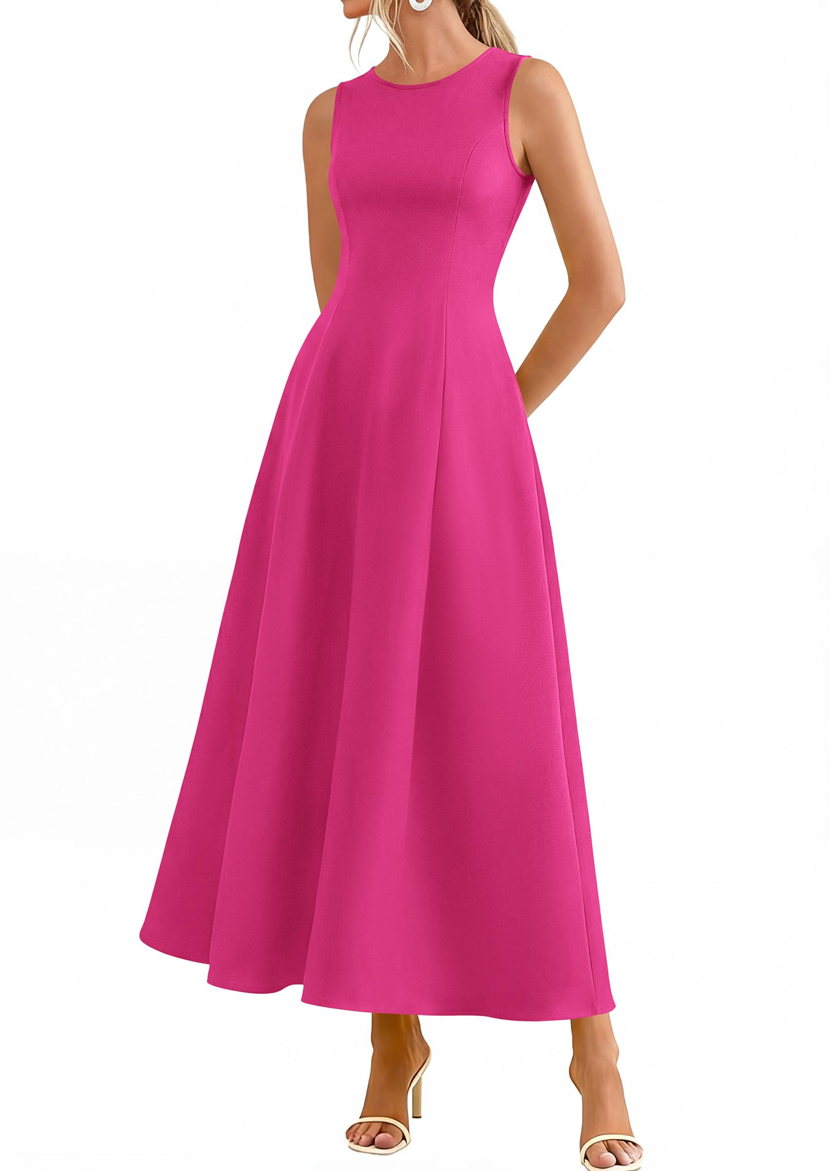 Women's Sleeveless Summer Elegant Maxi Dresses, Hot Pink,S