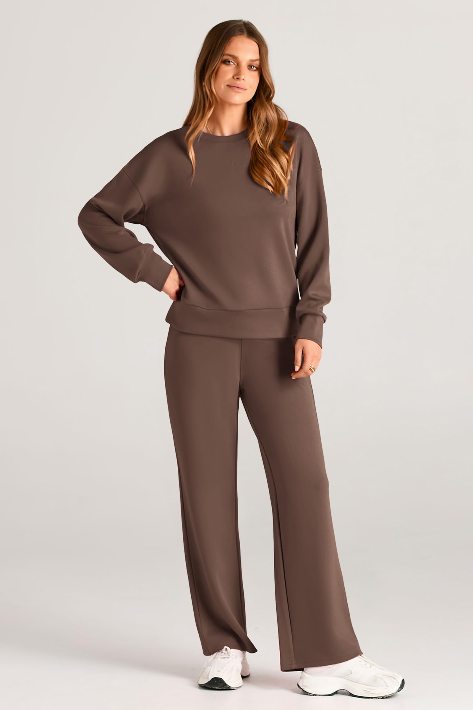 Women's 2 Piece Outfits Sweatsuits Lounge Sets,Brown,S