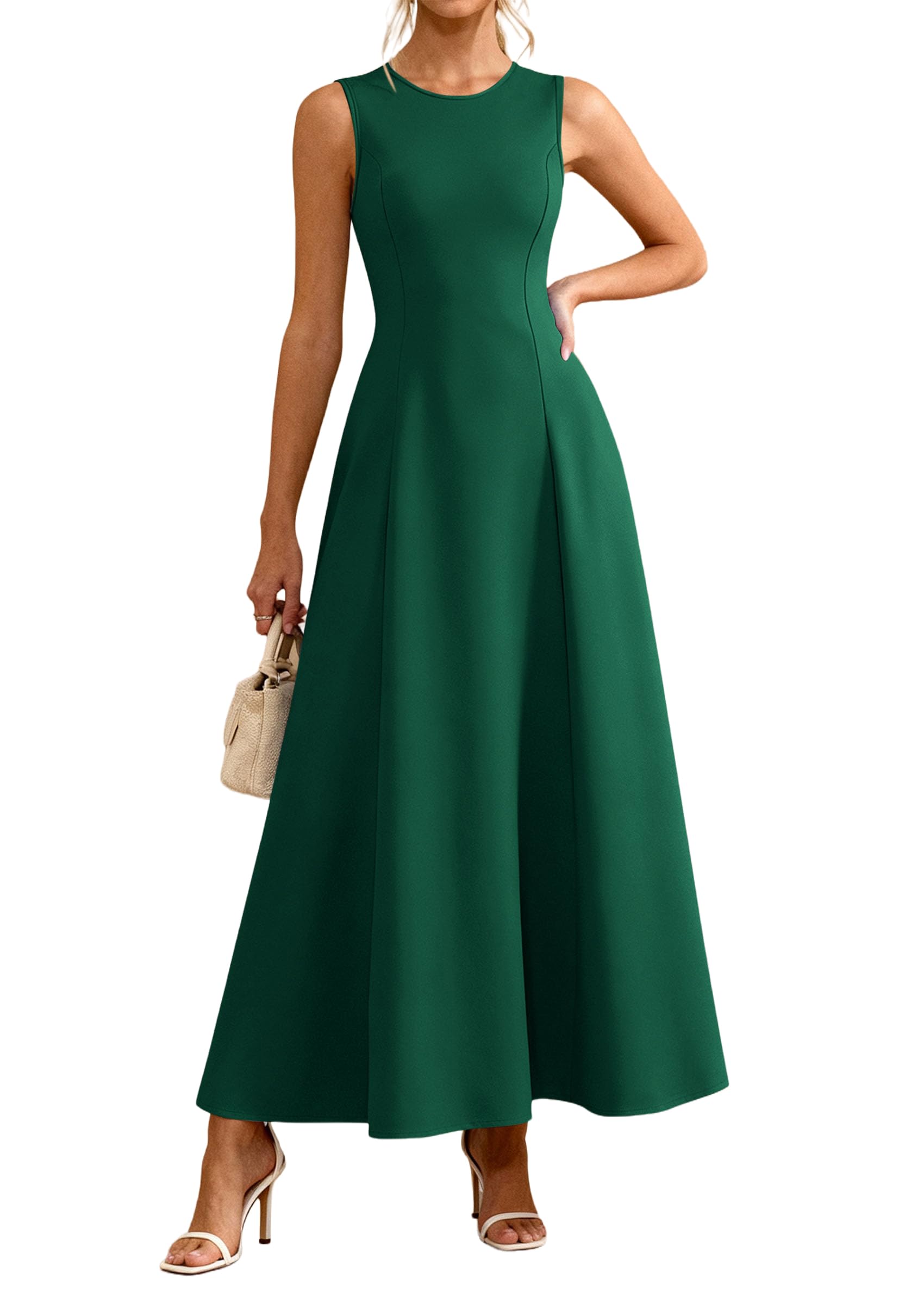Women's Sleeveless Summer Elegant Maxi Dresses, Dark Green,S