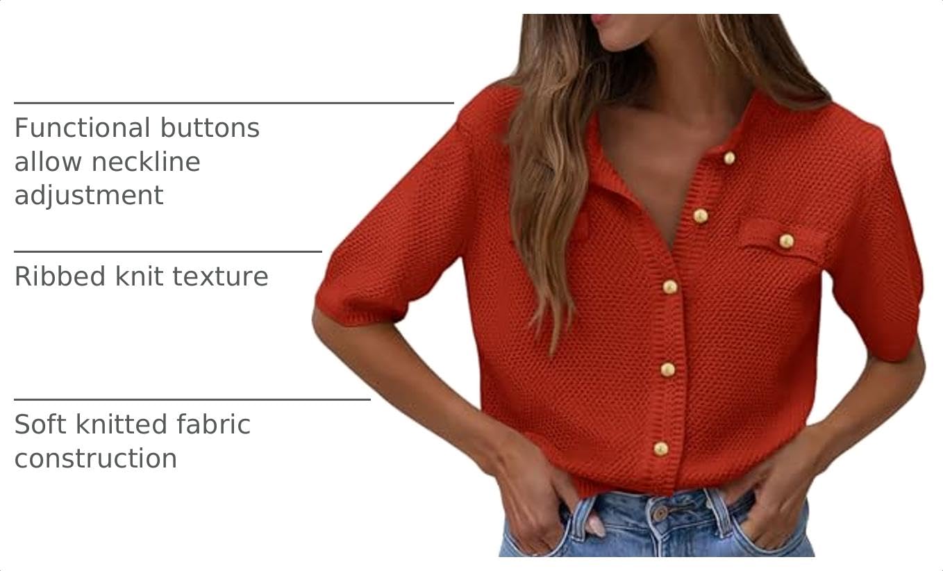 Women's Summer Casual Button Down Shirts Rust Red,Small