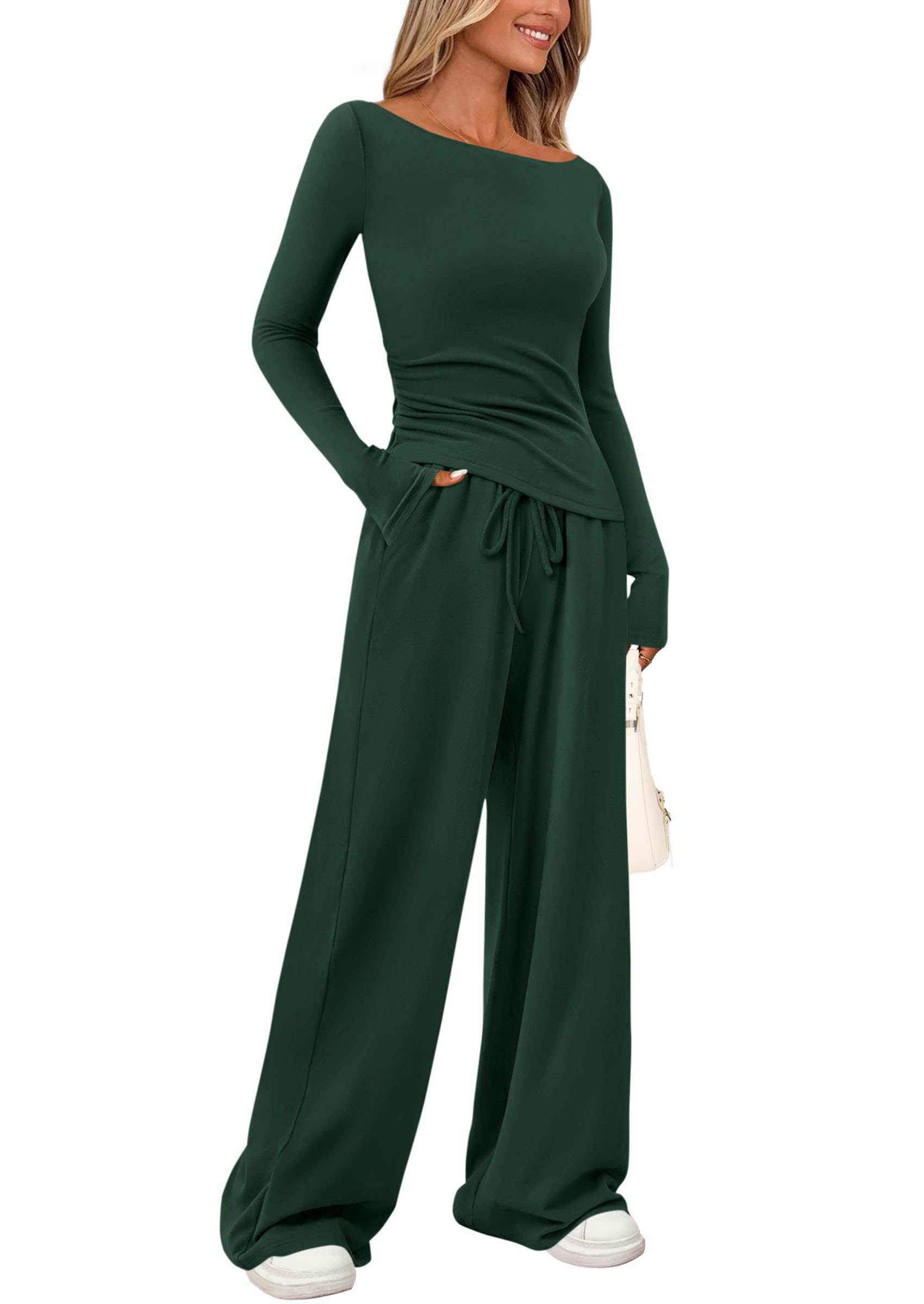 Women's 2 Piece Lounge Sets Airport Outfits(Dark Green,XS)