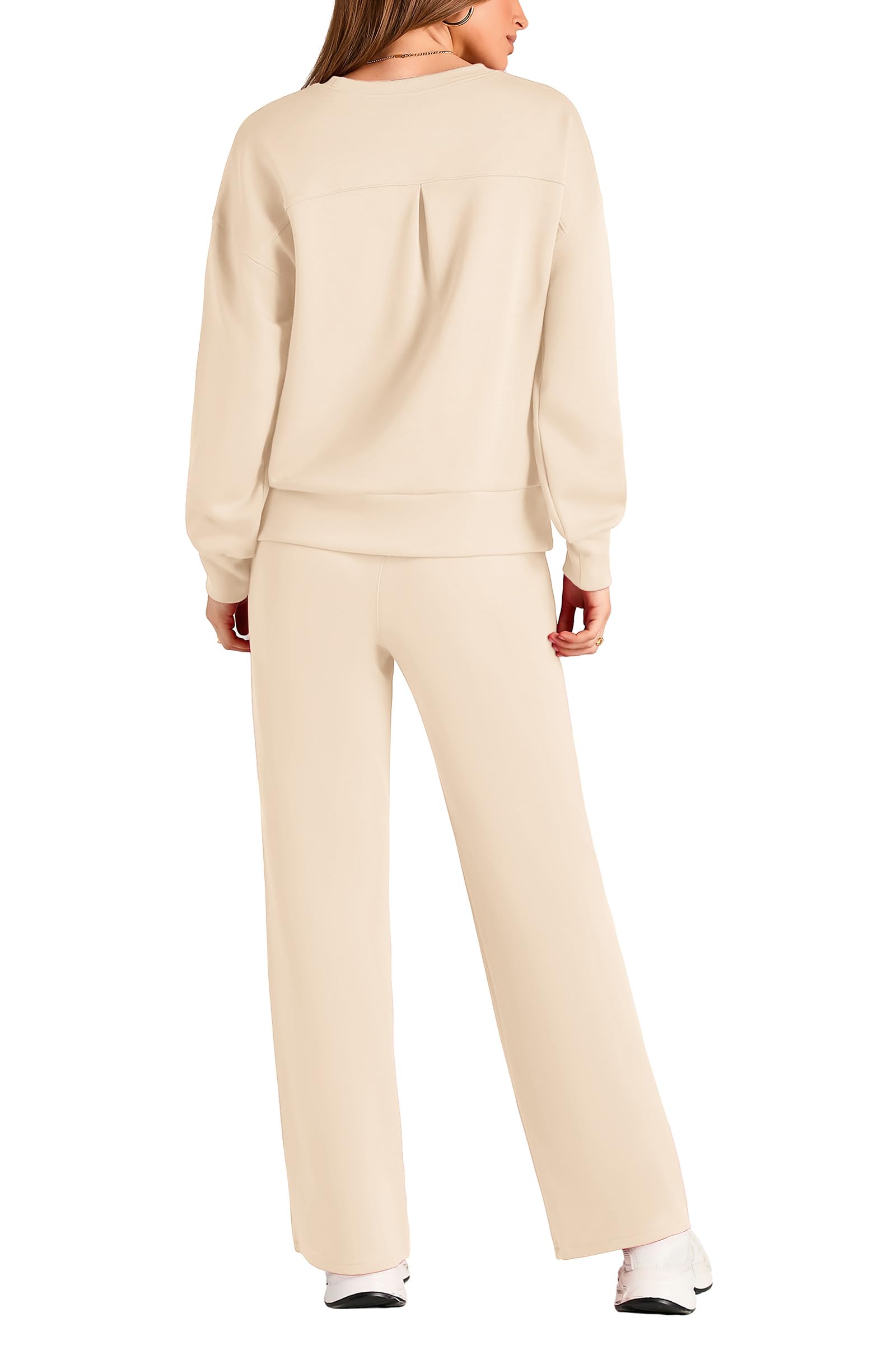 Womens 2 Piece Outfits 2025 Fall Long Sleeve Sweatshirt Wide Leg Pants Lounge Sets Winter Sweatsuits Tracksuit (Beige,Small)