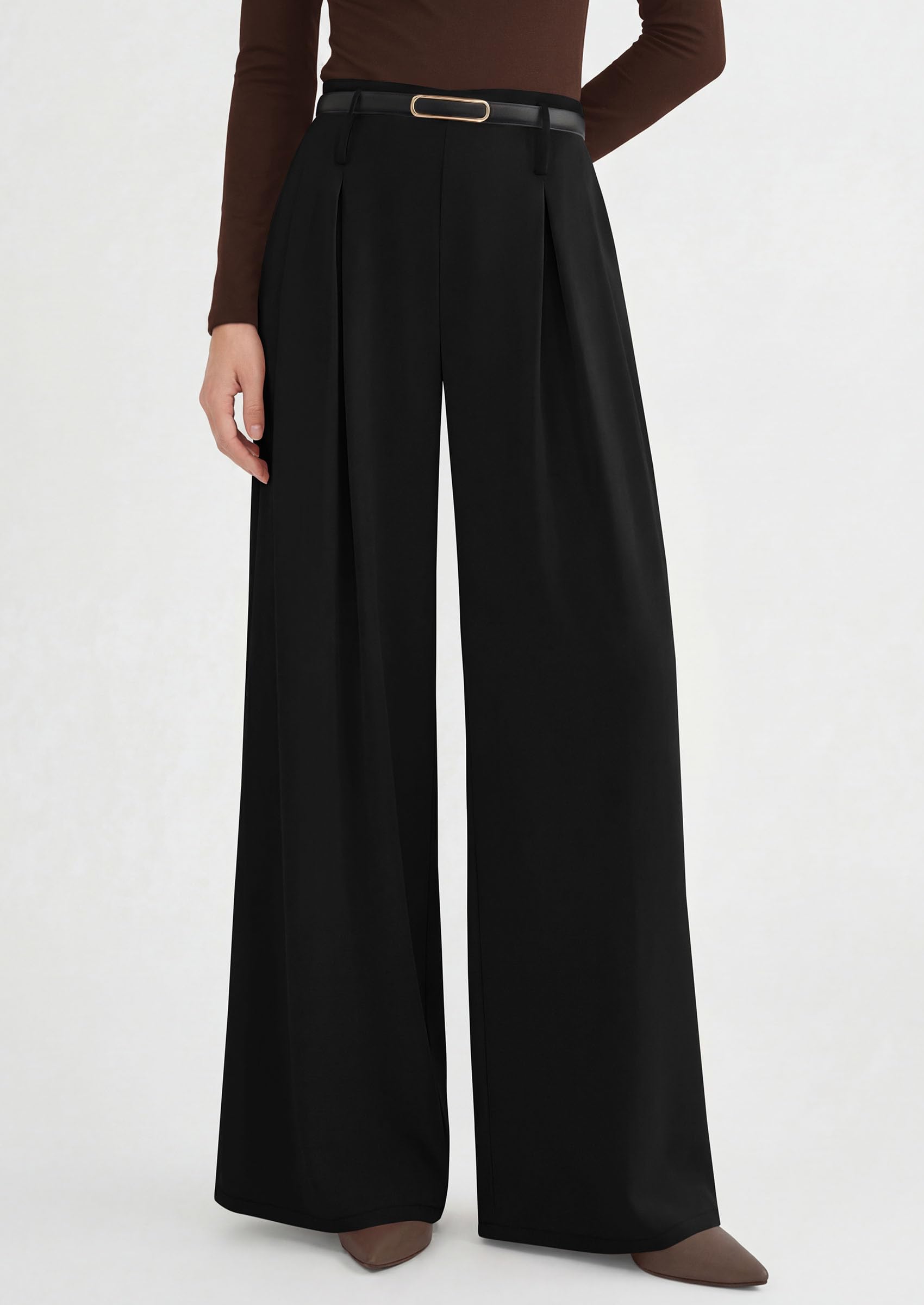 Womens Wide Leg Dress Pants Flowy Trousers,Black,S