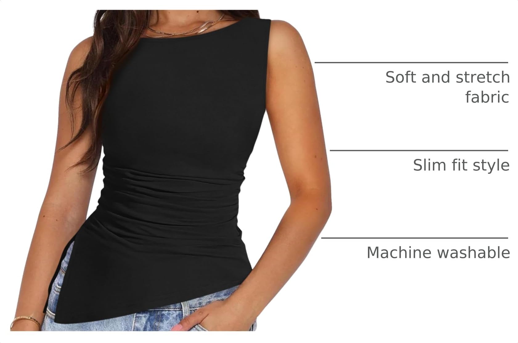 Women's Ruched Tank Tops Summer Y2K Shirts,Black,S