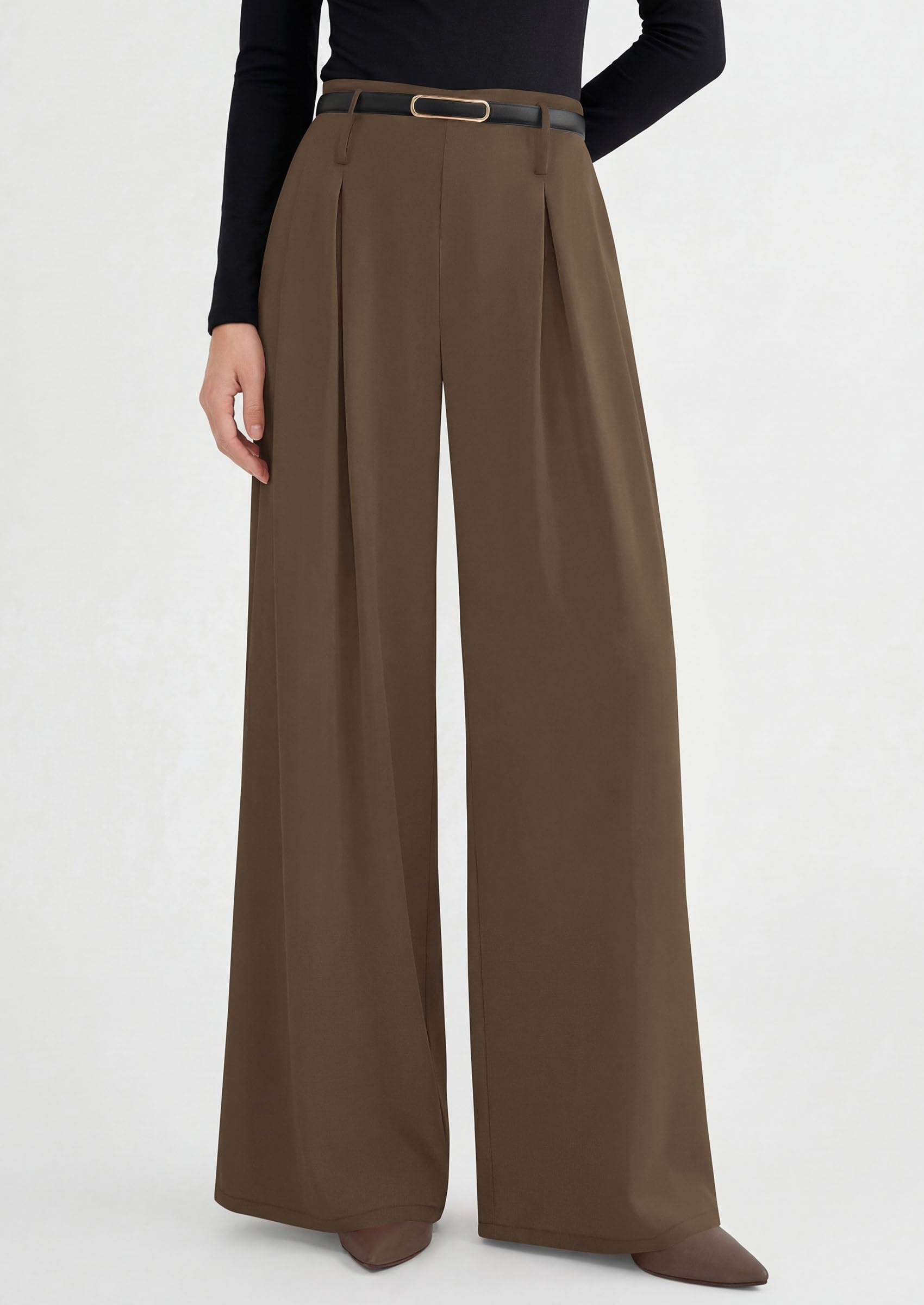 Womens Wide Leg Dress Pants Flowy Trousers,Light Brown,S