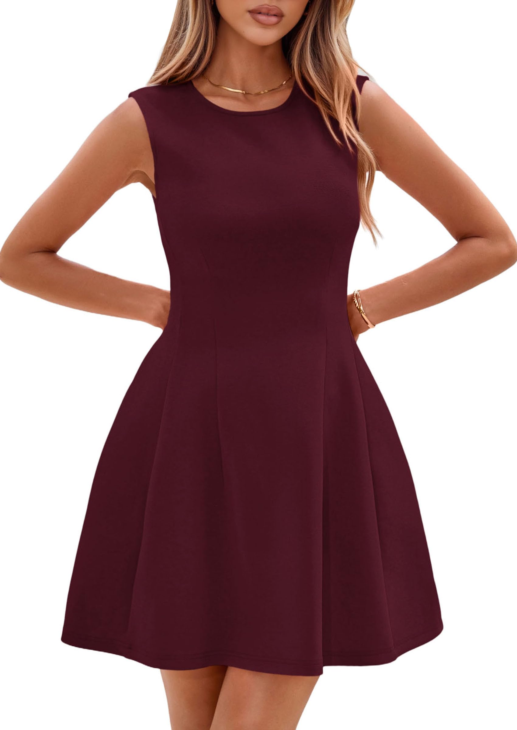Women's A Line Elegant Summer Cocktail Dresses, Burgundy,XS