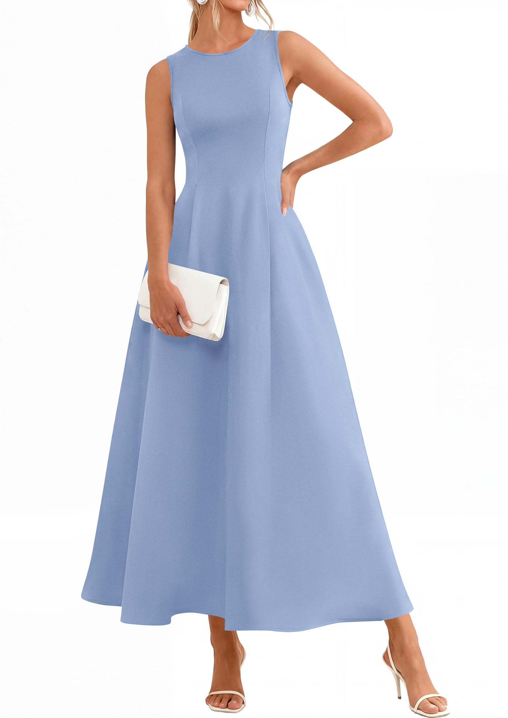 Women's Sleeveless Summer Elegant Maxi Dresses, Light Blue,S