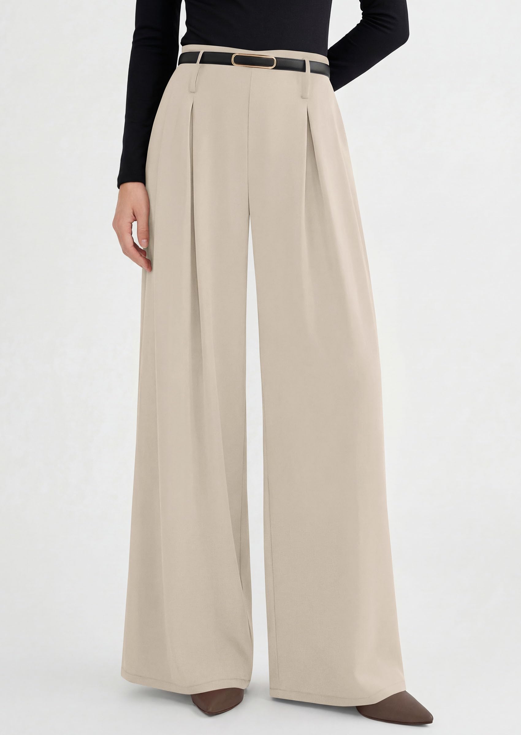 Womens Wide Leg Dress Pants Flowy Trousers,Apricot,XL