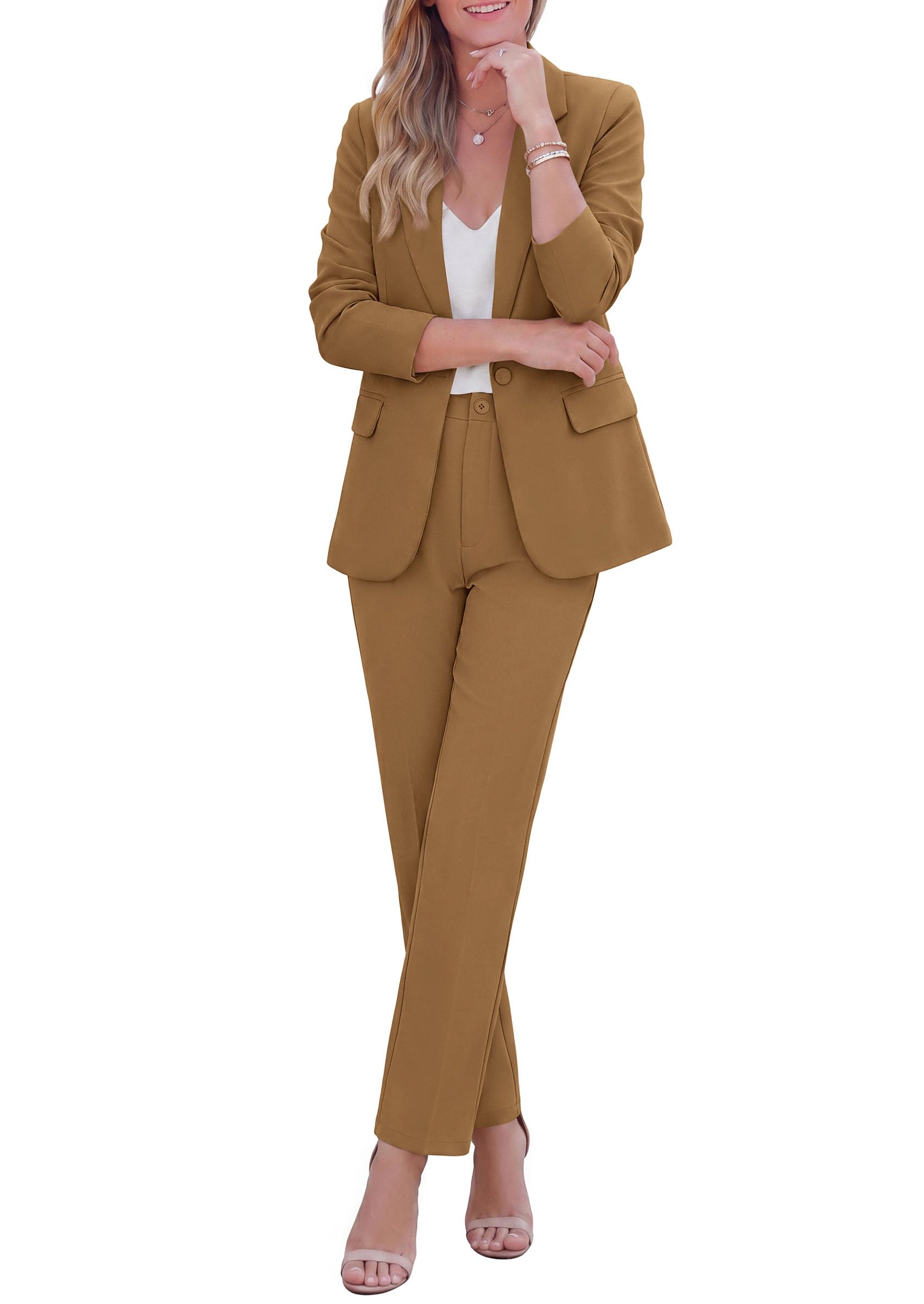 Two Piece Sets for Women Dressy Pant Suits,Light Brown,S