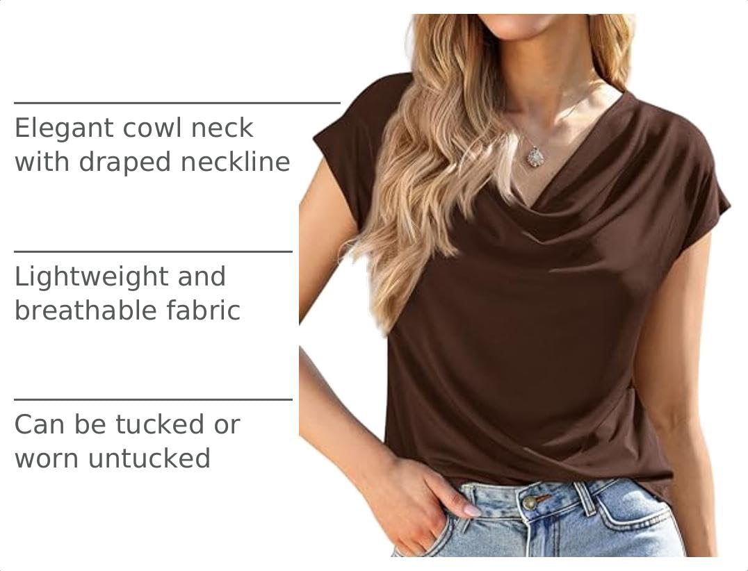 Womens Tops Dressy Business Casual Work Blouses, Brown,XS