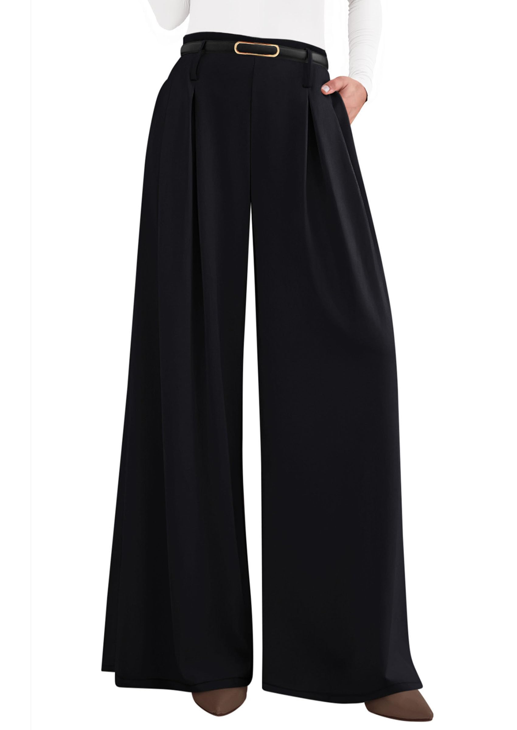 Womens Wide Leg Dress Pants Flowy Trousers,Black,S