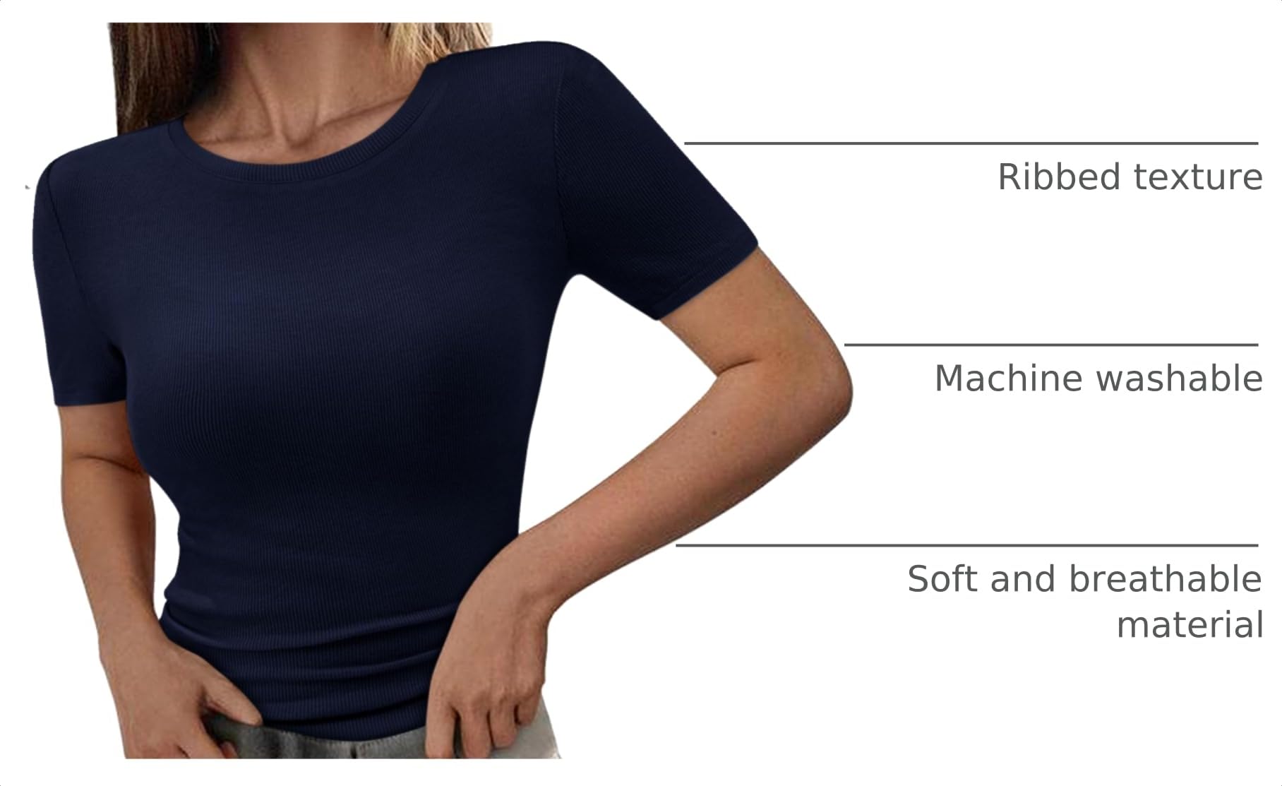 Womens Short Sleeve Slim Fit Basic Shirts,Dark Blue,XS
