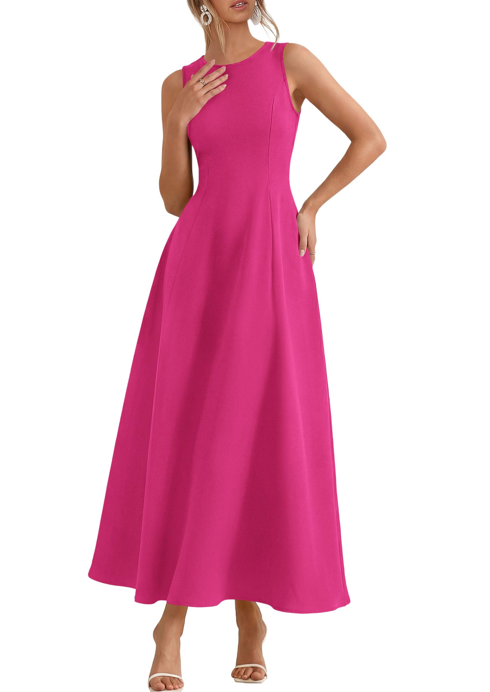 Women's Sleeveless Summer Elegant Maxi Dresses, Hot Pink,S