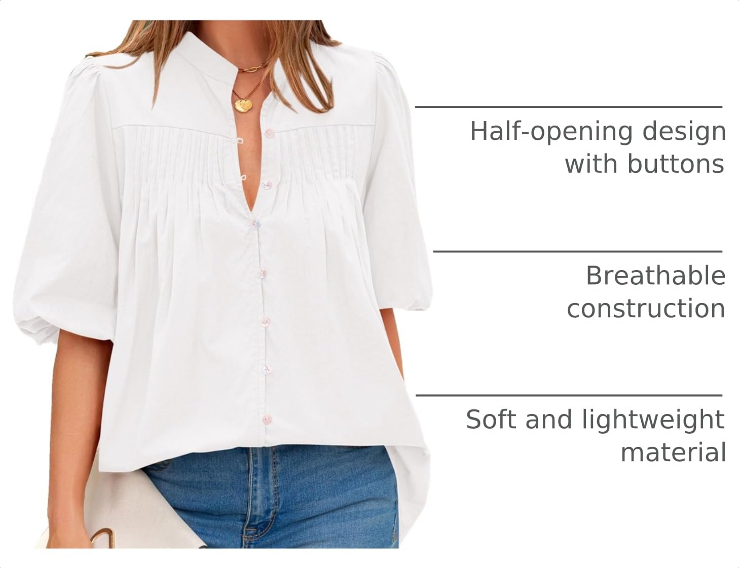 Short Sleeve Henley Shirts for Women,White,L
