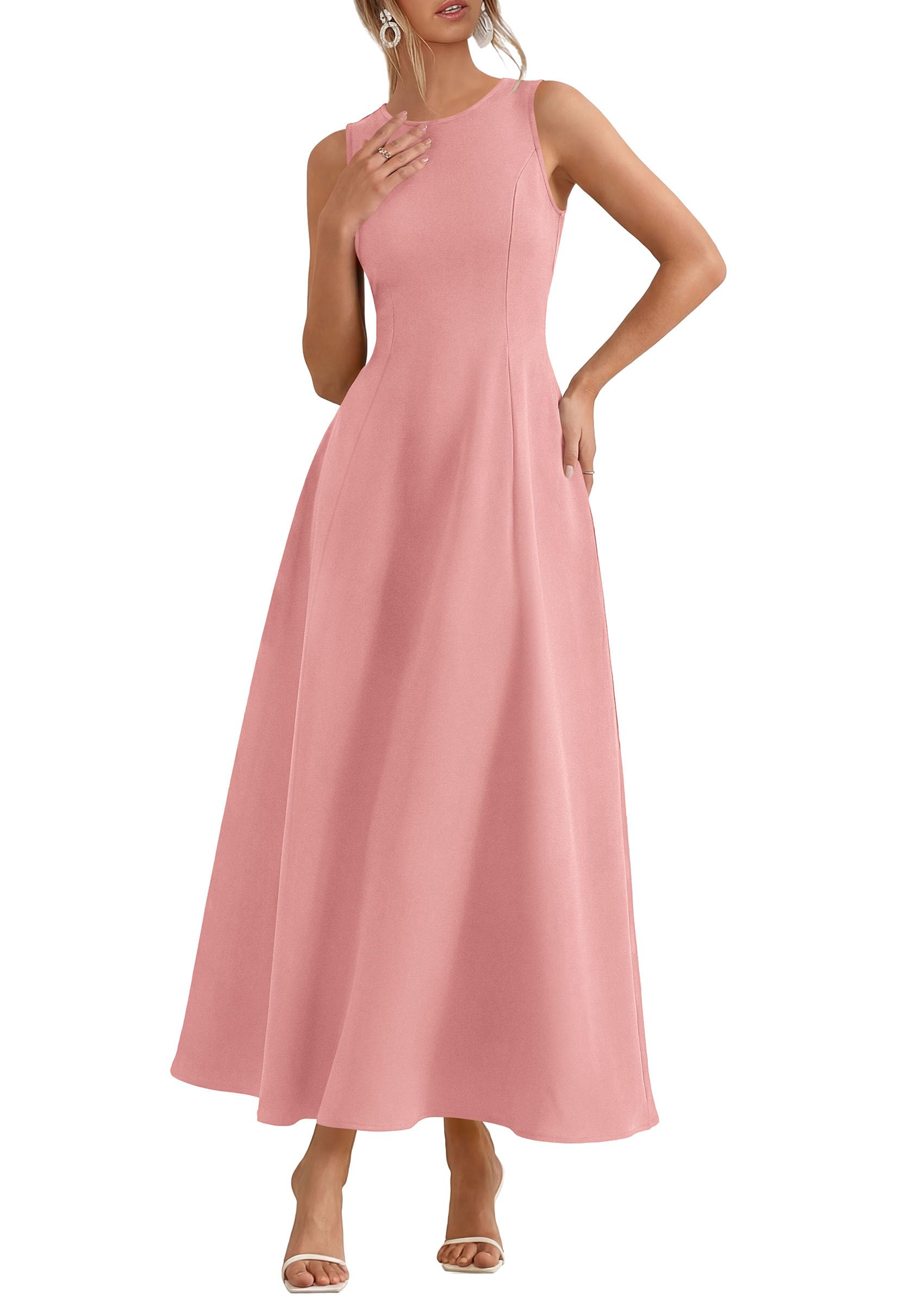 Women's Sleeveless Summer Elegant Maxi Dresses, Pink,S