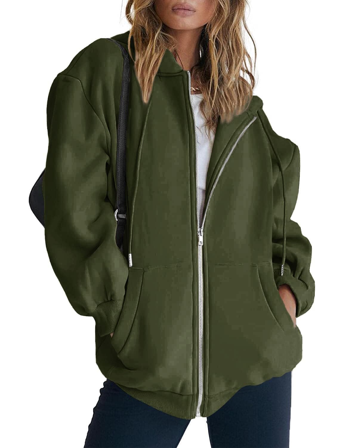 Women's Fall Zip Up Hoodies Sweatshirts Army Green