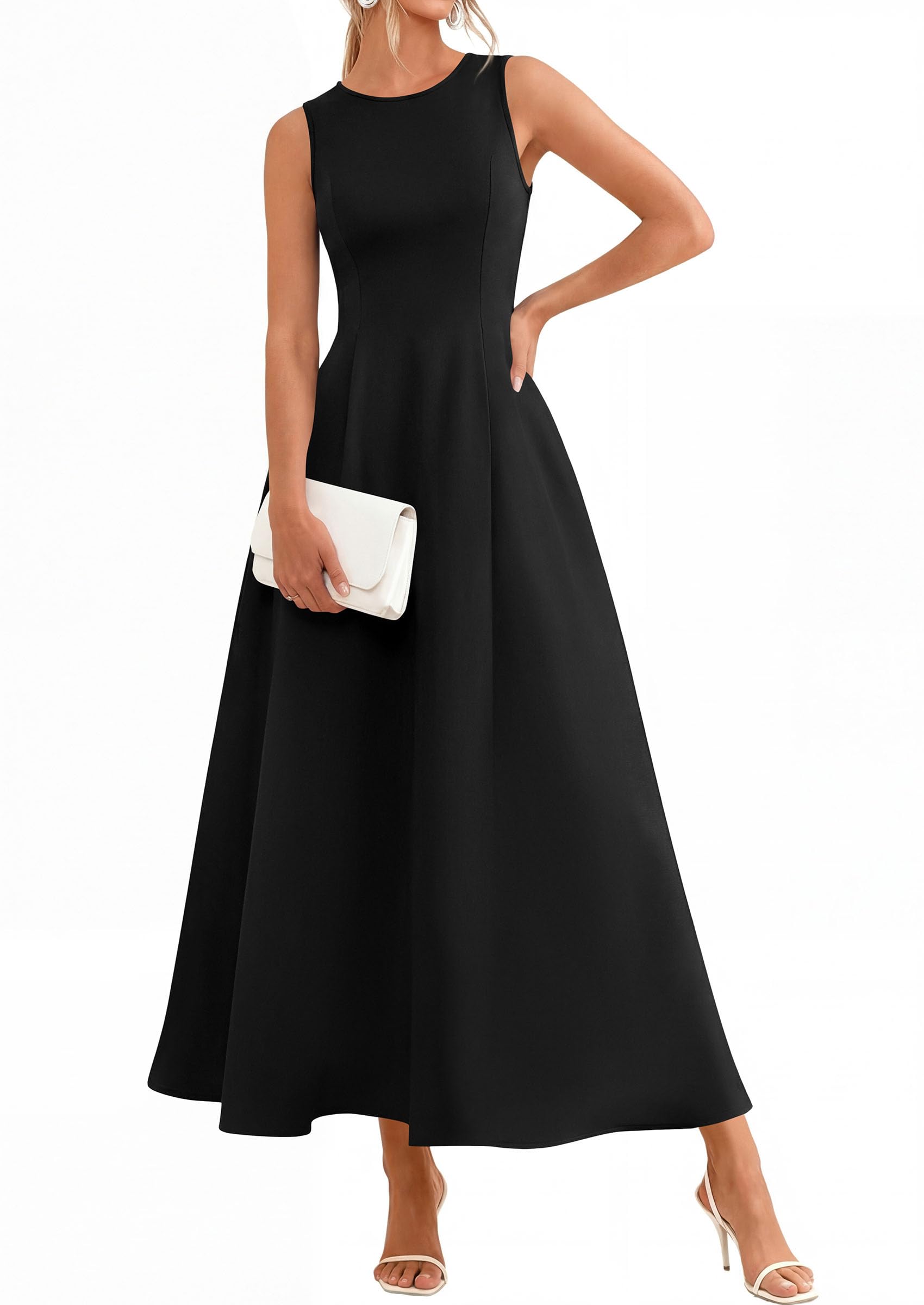 Women's Sleeveless Summer Elegant Maxi Dresses, Black,S
