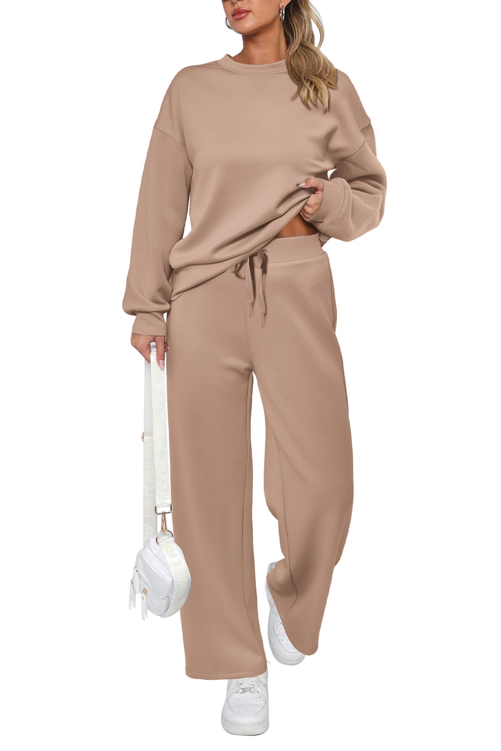 Women's 2 Piece Outfits Sweatsuits Lounge Sets,Khaki,S