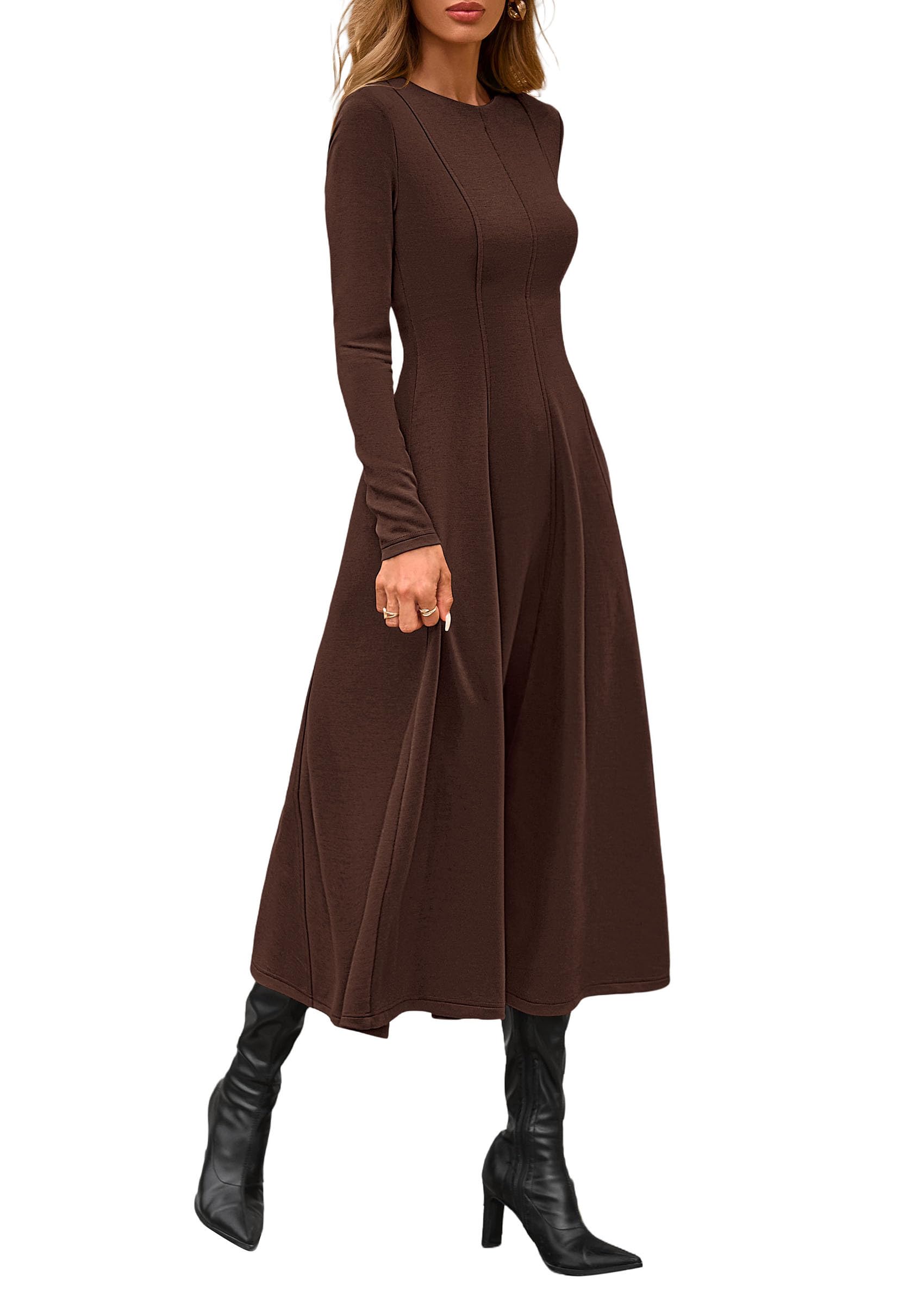 Women's Fall Long Sleeve A Line Midi Elegant Cocktail Dress
