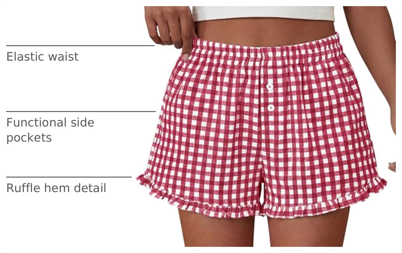 Womens Boxer Shorts Striped Gingham Ruffle Pajama Bottoms