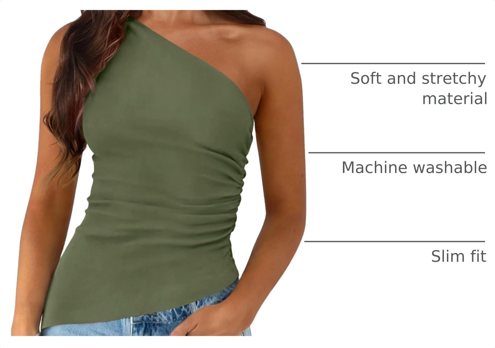 One Shoulder Summer Tops for Women,Grey Green,XS