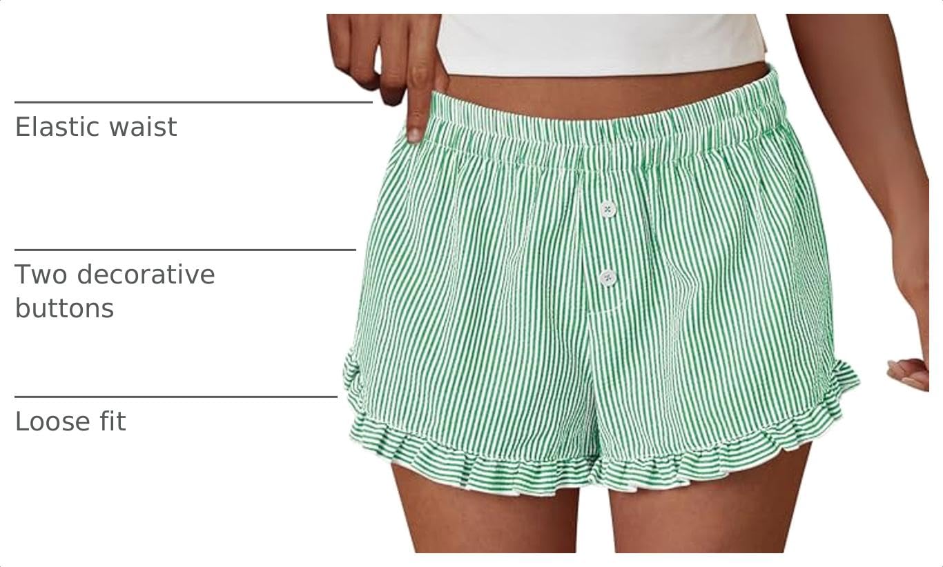 Womens Boxer Shorts Striped Gingham Ruffle Pajama Bottoms